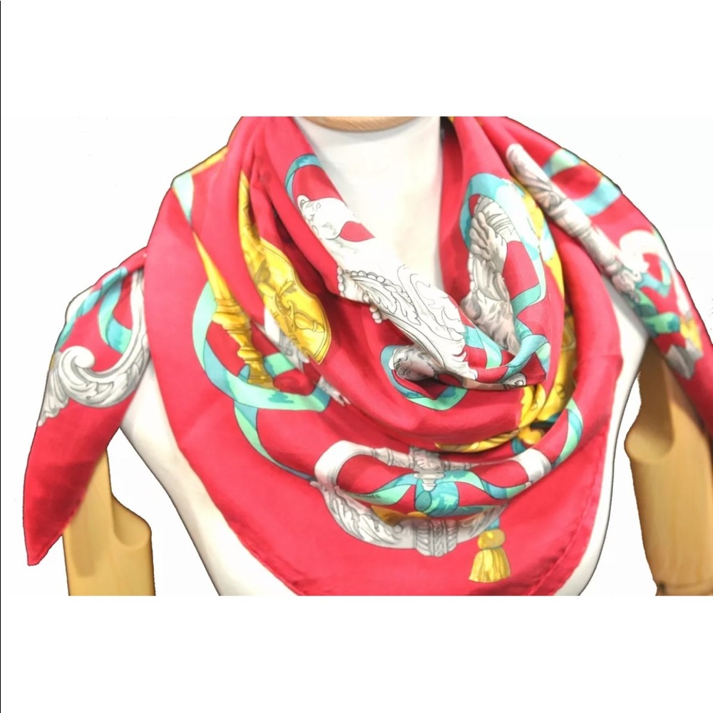 Authentic HERMES Carre 90 Scarf "FERRONNERIE" Silk Red F3516 - Picture 5 of 16